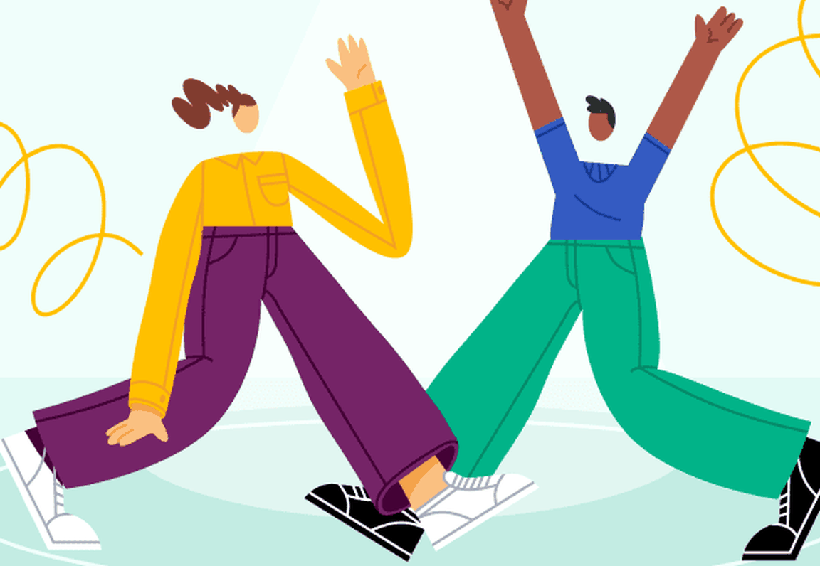Illustration of two people jumping