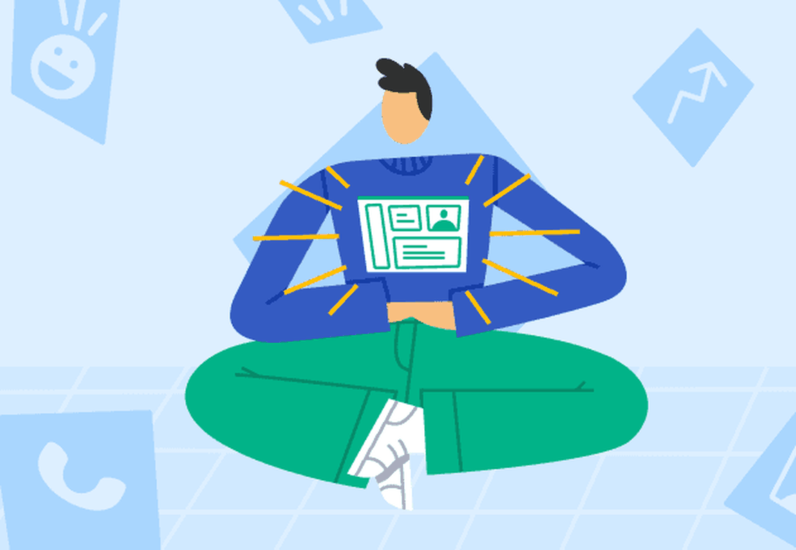 Illustration of a person sitting cross-legged on a blue background