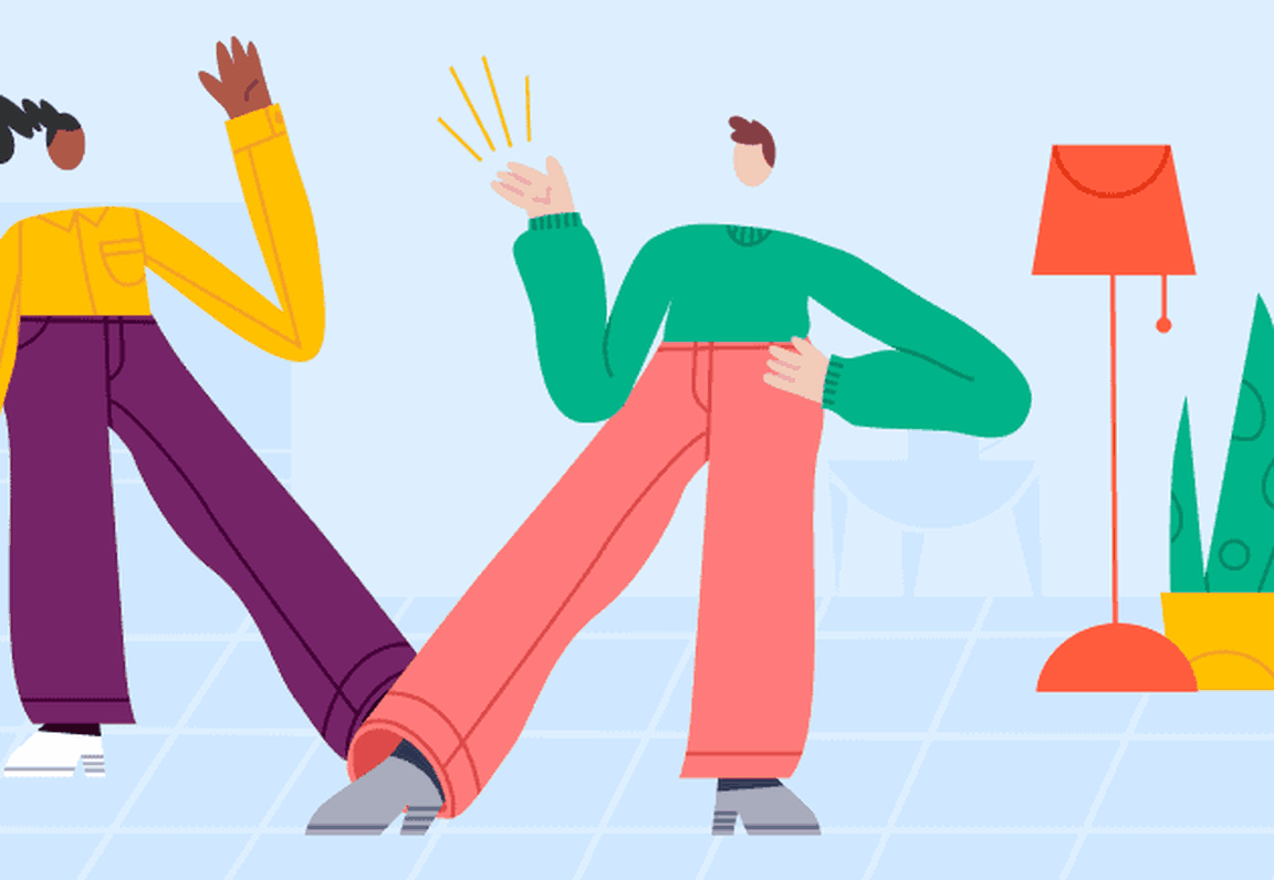 Illustration of two people waving