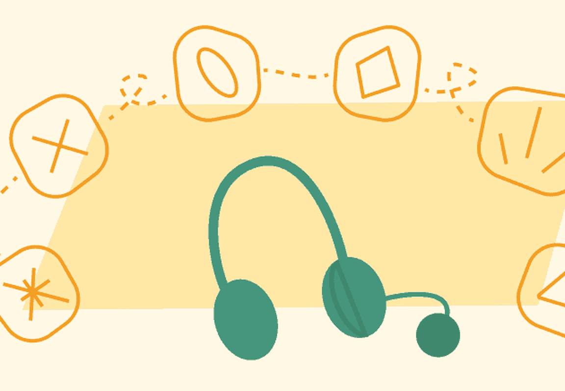 Illustration of a pair of green headphones on a yellow background