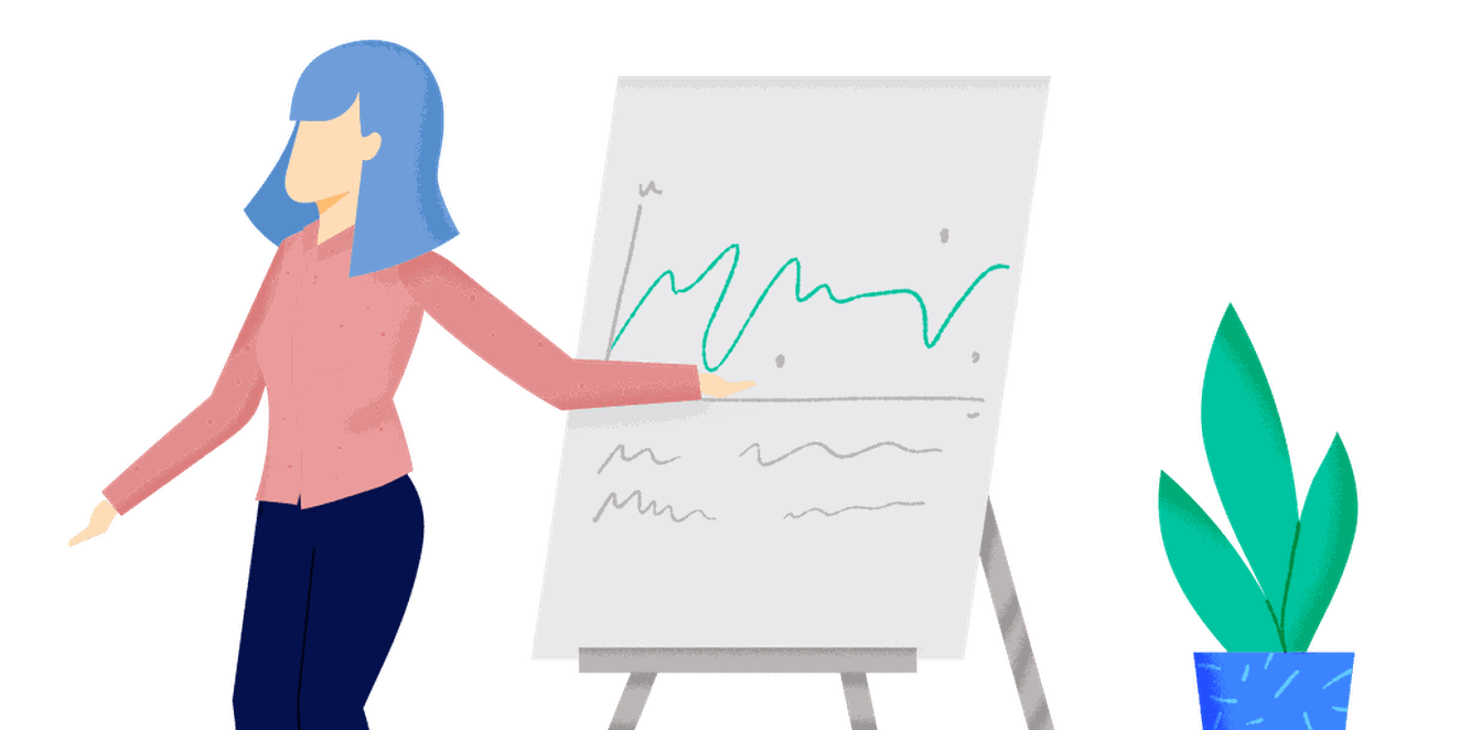 Woman pointing at Remote team productivity graph