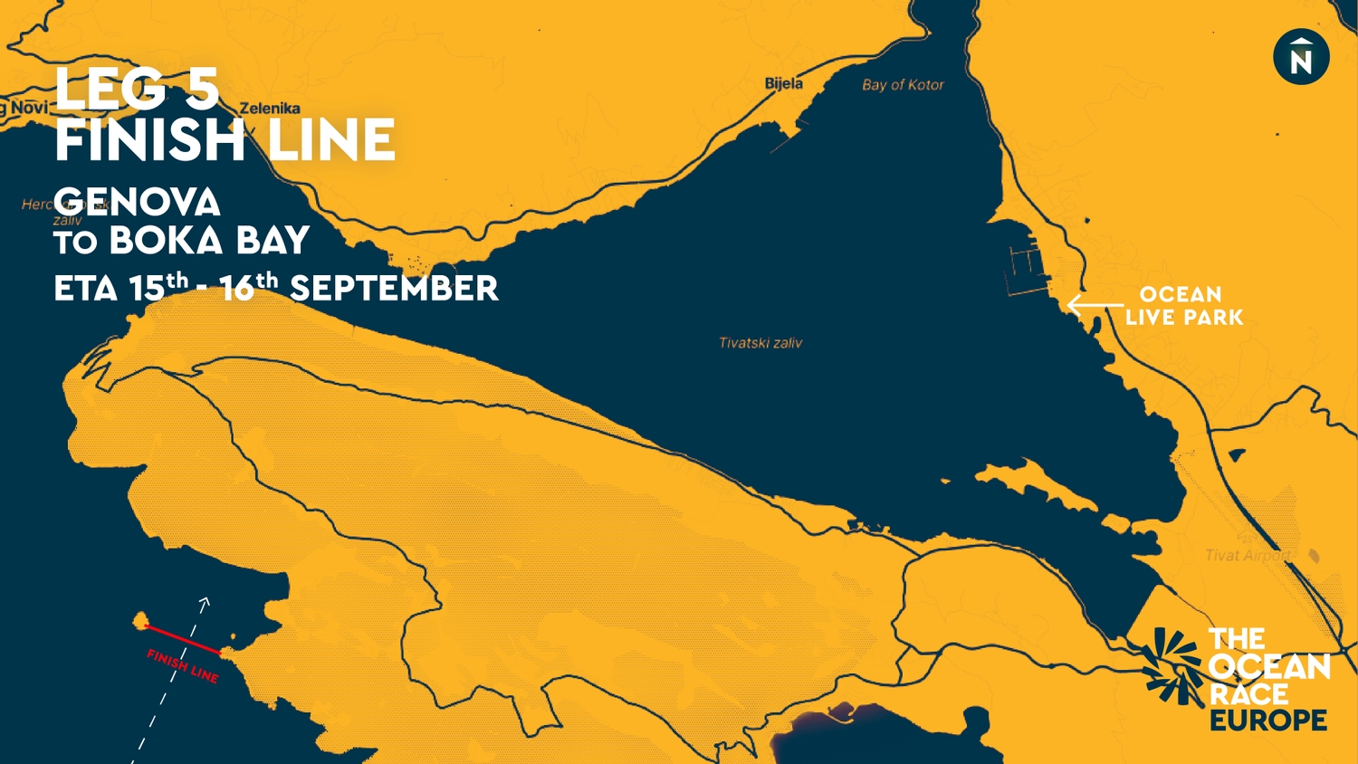 Leg 5 finish line in Boka Bay, Montenegro