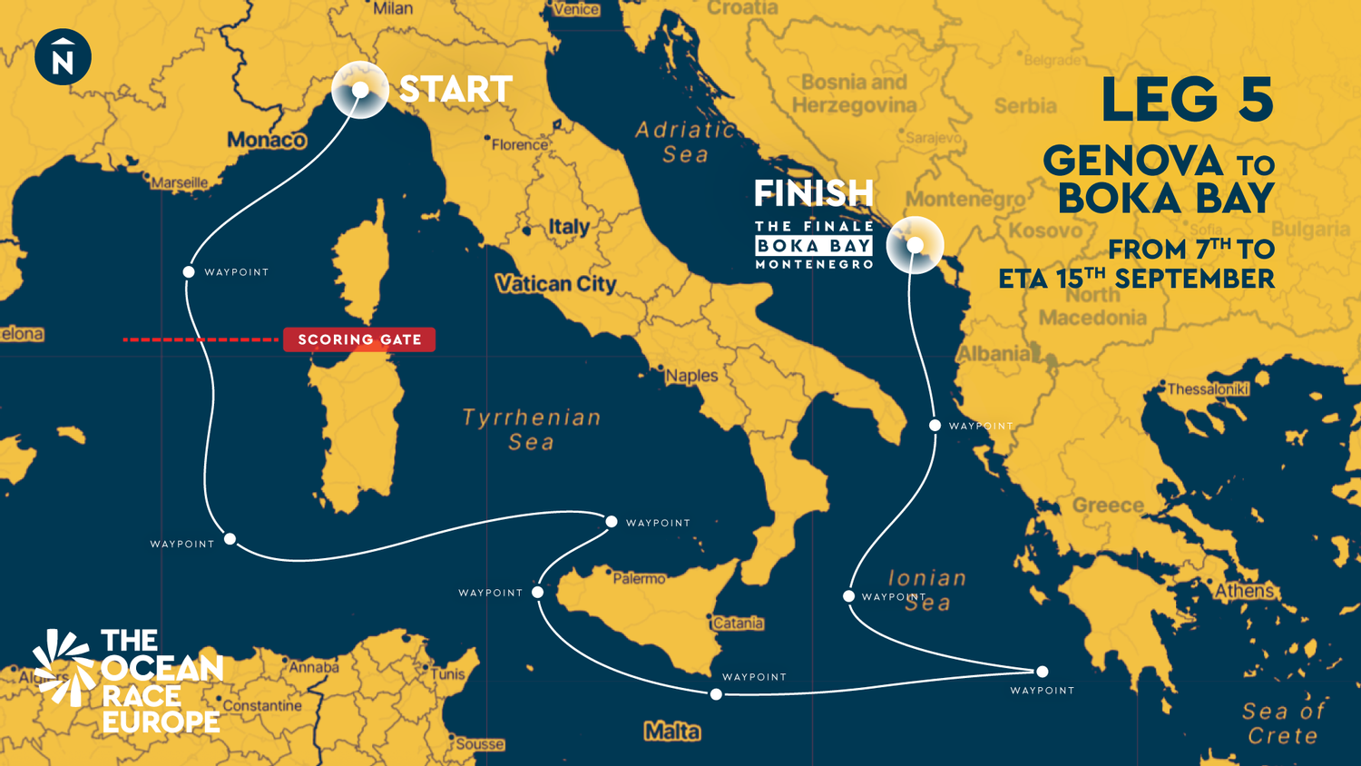 Leg 5 race course from Genova to Boka Bay
