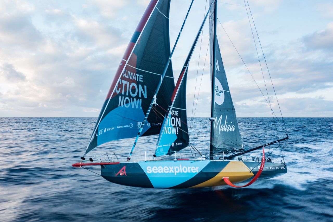 The crew made it out of Gibraltar, into the Atlantic Ocean and is speeding South to Cabo Verde. The perfect opportunity on the fourth day of Leg 1 for onboard reporter Antoine Auriol to fly the drone and capture the first of many spectacular shots of Malizia - Seaexplorer racing.