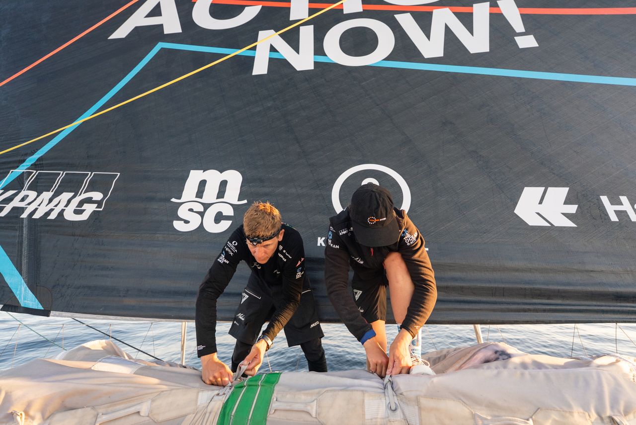 Skipper Will Harris and co-skipper Francesca Clapcich during Leg 2 of The Ocean Race Europe 2025