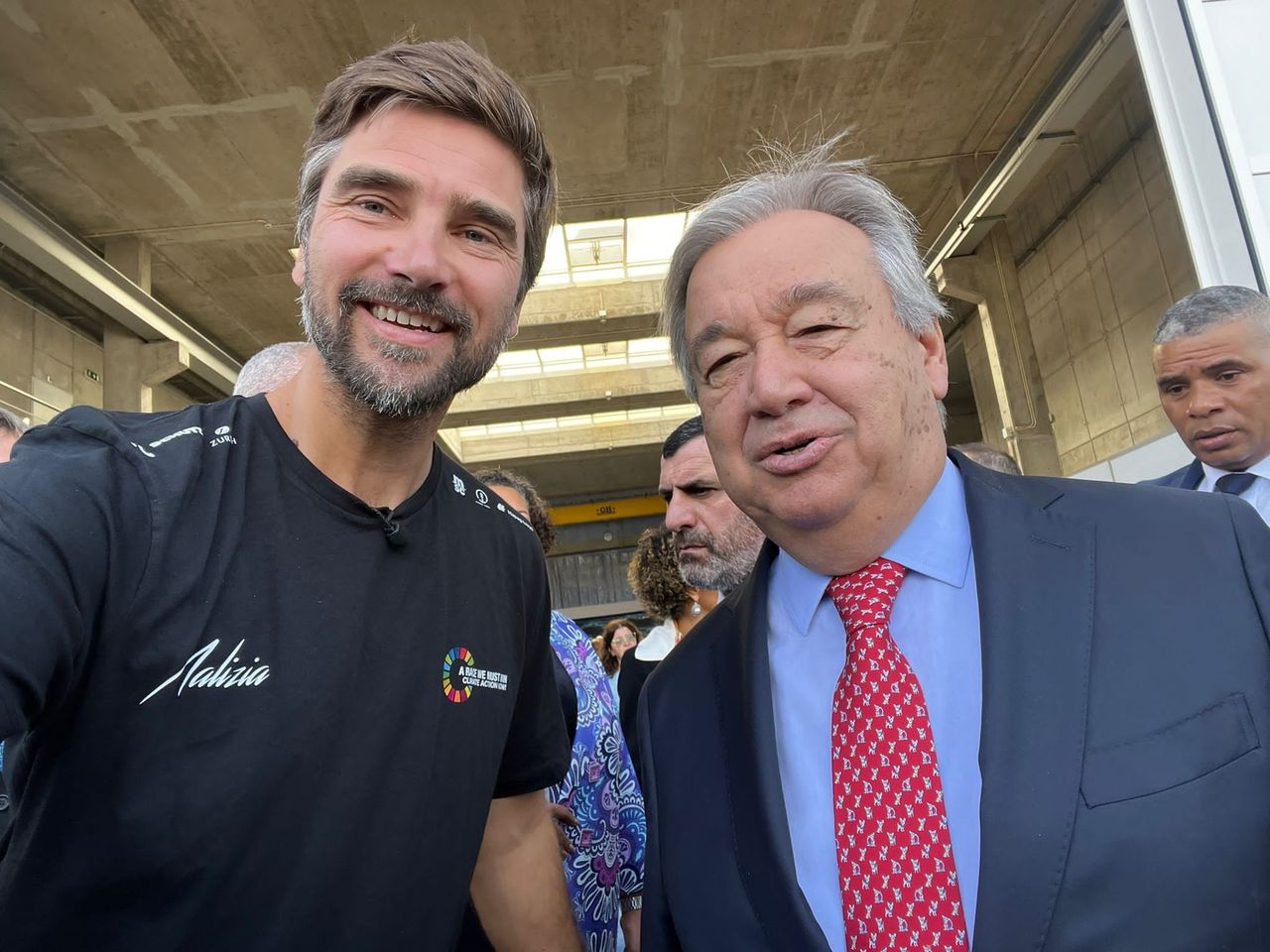 Boris Herrmann got to meet UN Secretary General Antonio Guterres and proudly show him our boat which carries the UN's Sustainable Development Goals wheel on its sails.