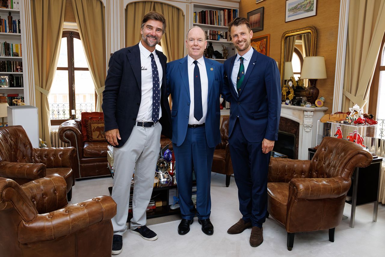 Boris Herrmann, Prince Albert II of Monaco and Cornelius Eich during a private audience at the Palace