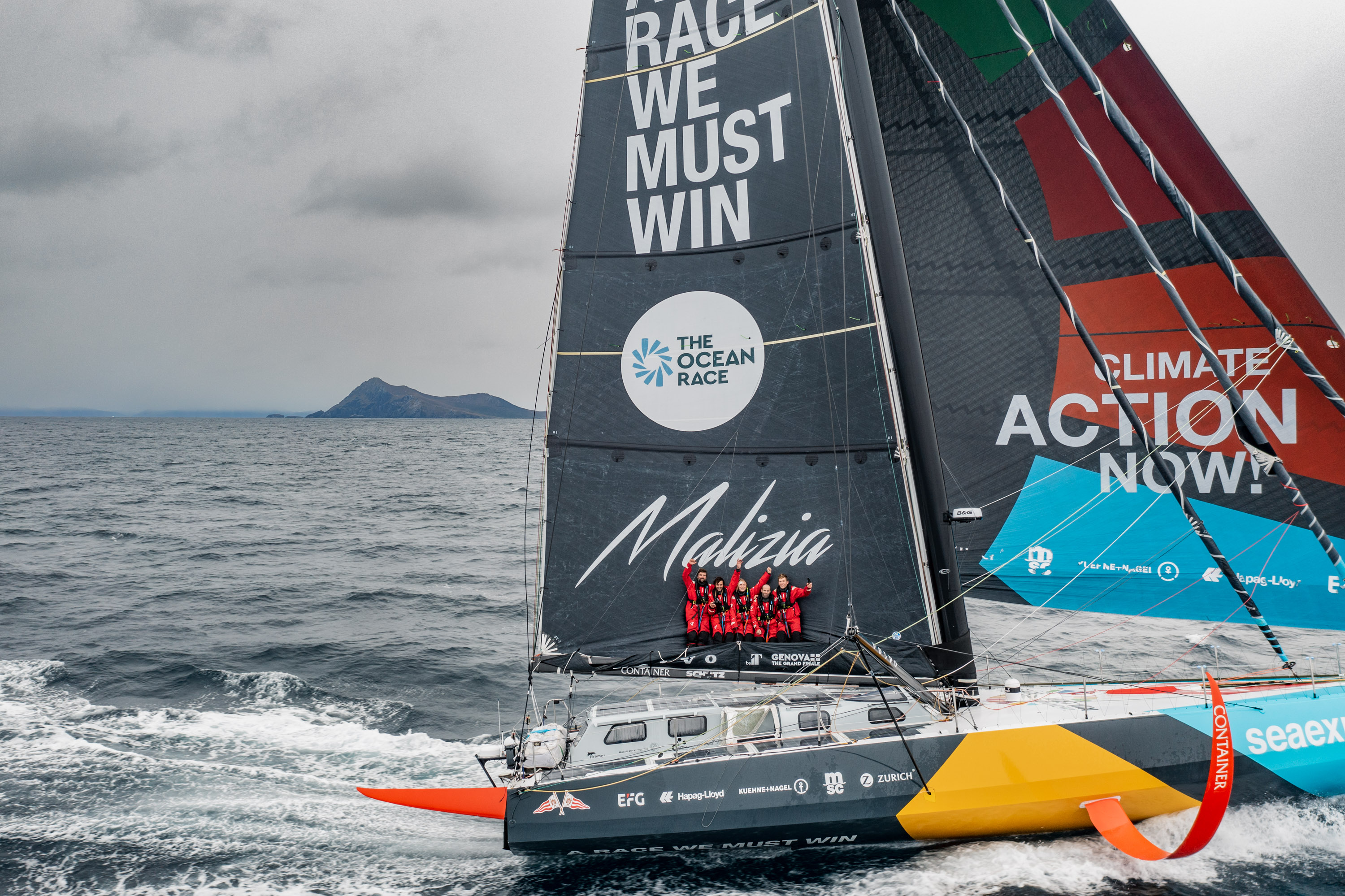 Team Malizia rounding the iconic Cape Horn in first place a few days before making history by winning the Southern Ocean leg of The Ocean Race 2022-2023