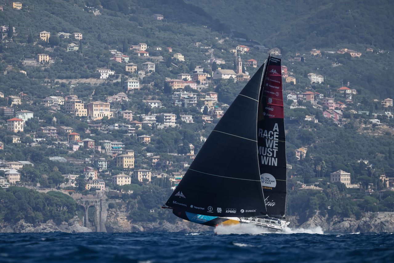 Malizia - Seaexplorer flying along the Italian coast near Genova