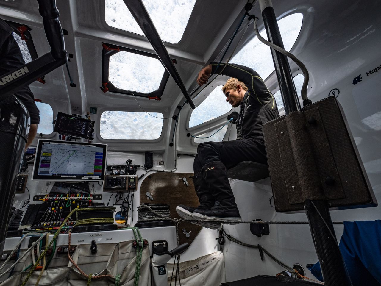 Co-skipper Will Harris on watch during the Atlantic crossing in Leg 5 of The Ocean Race