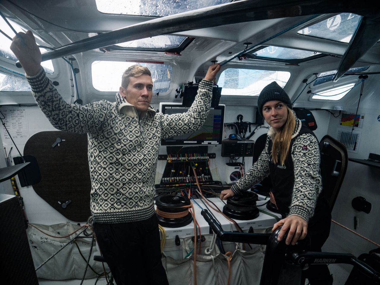 Will & Rosie wearing Devold Of Norway jumpers during The Ocean Race