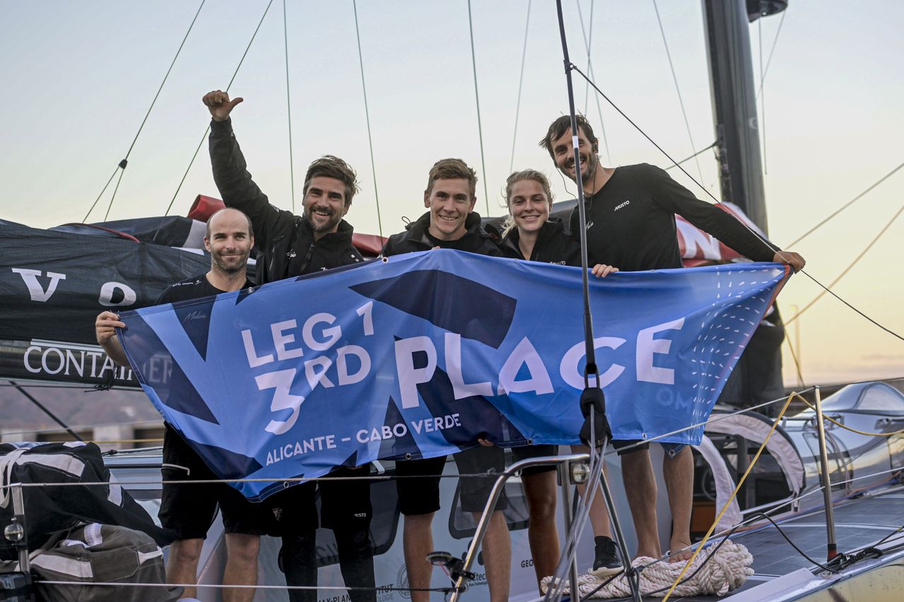 Our cheerful sailors managed to close the gap to the previous boat in fast downwind sailing angles in the Atlantic, after facing intense and challenging weather conditions exiting the Mediterranean. Accomplishing a podium finish in the opening chapter of the crewed round-the-world race is a very satisfying reward for our team that invested a tremendous effort in our pre-race preparations, having only replaced our damaged foils a week before the start.