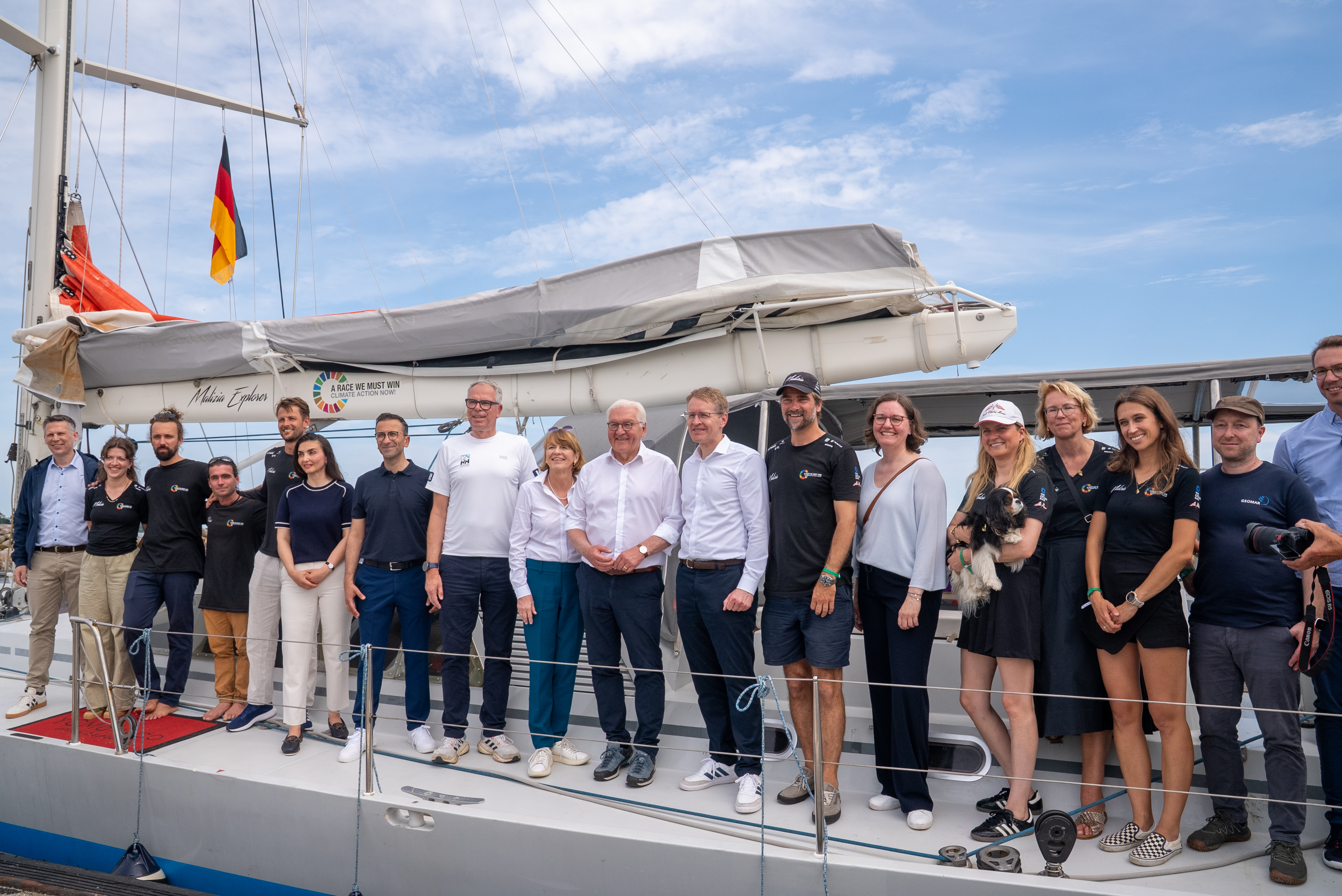 The delegation and Team Malizia at the end of a very pleasant day onboard Malizia Explorer at Kieler Woche 2026