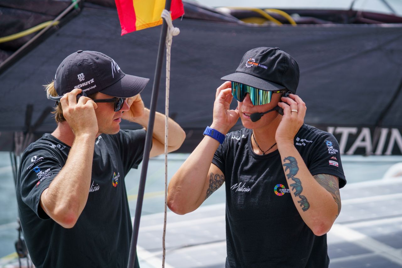 Leg 3 co-skippers Loïs Berrehar and Francesca Clapcich in Cartagena