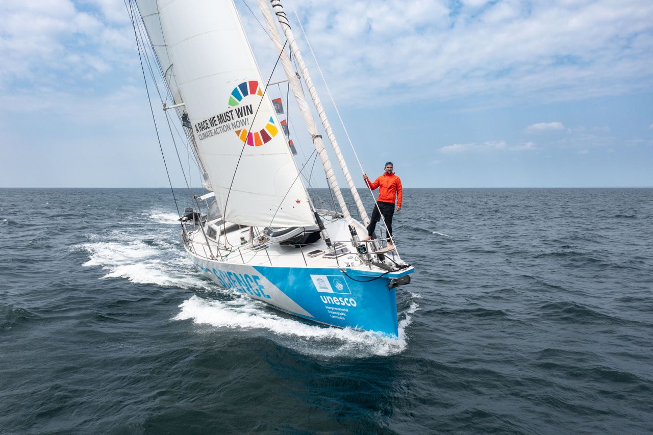Boris Herrmann onboard Malizia Explorer earlier this year shortly after the launch of the new research vessel