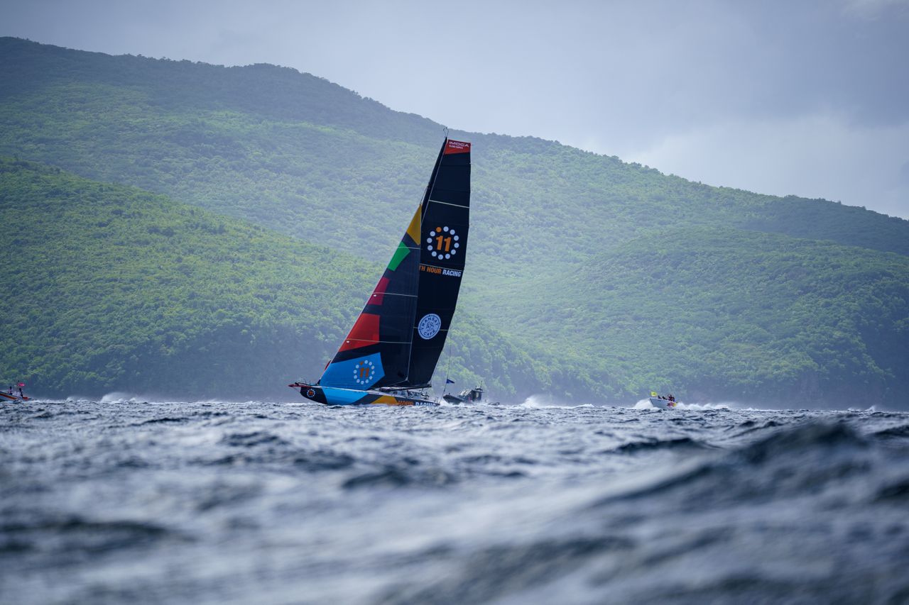 11th Hour Racing arrival in the Transat Café L'OR with Francesca Clapcich and Will Harris who had raced together for Team Malizia on the same boat, formerly Malizia - Seaexplorer, earlier that year