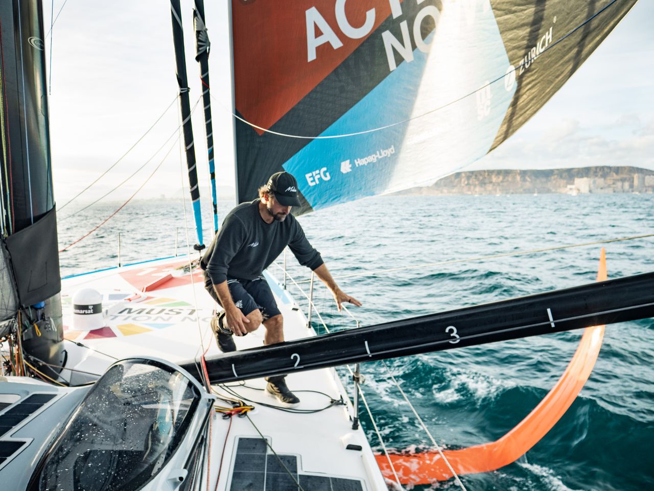 Back in race mode: A focussed Boris Herrmann onboard Malizia - Seaexplorer during the Alicante In-Port Race. The crew stayed towards the back of the fleet during the first part of the race...