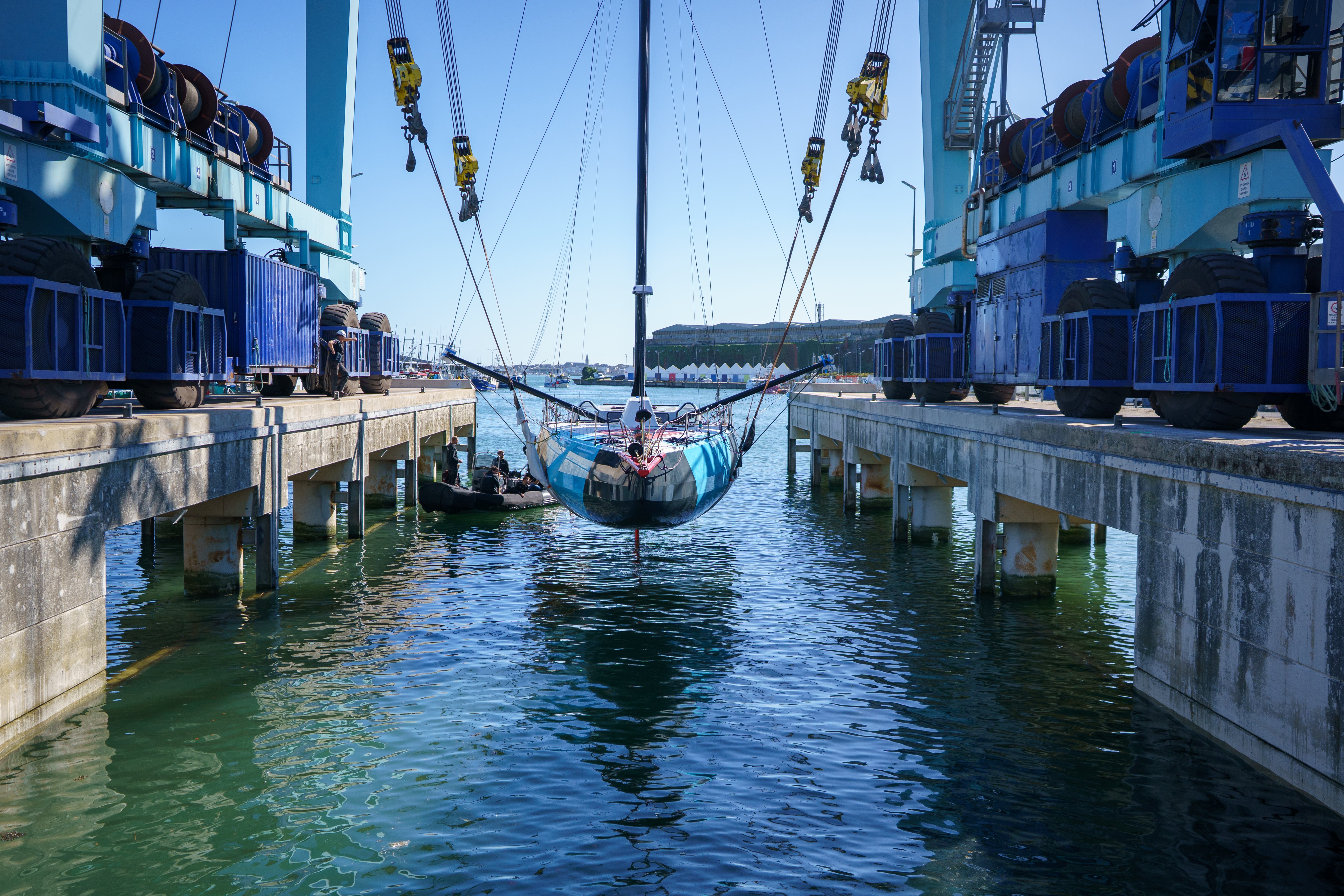 Malizia Seaexplorer during the short refit in between The Ocean Race Europe and the Transat Café l'OR