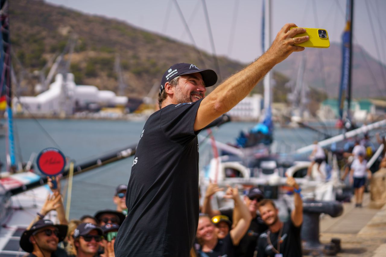 Boris Herrmann taking a team selfie moments before docking-off in Cartagena, Spain