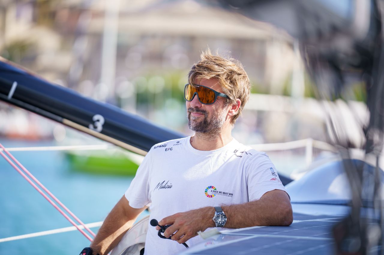 Skipper Boris Herrmann on arrival in Genova, Italy