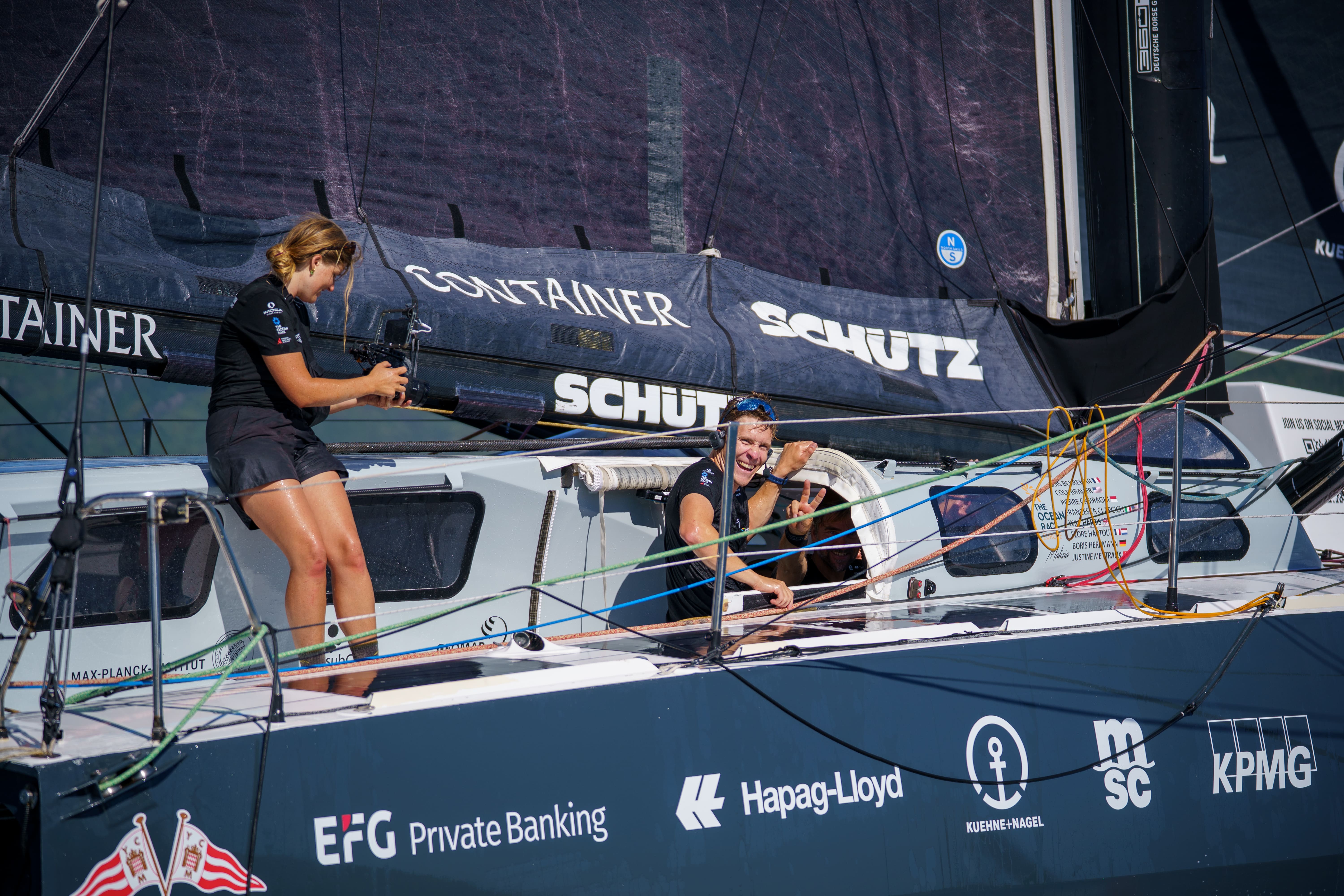 Co-skipper Will Harris and onboard reporter Meredith Rodgers