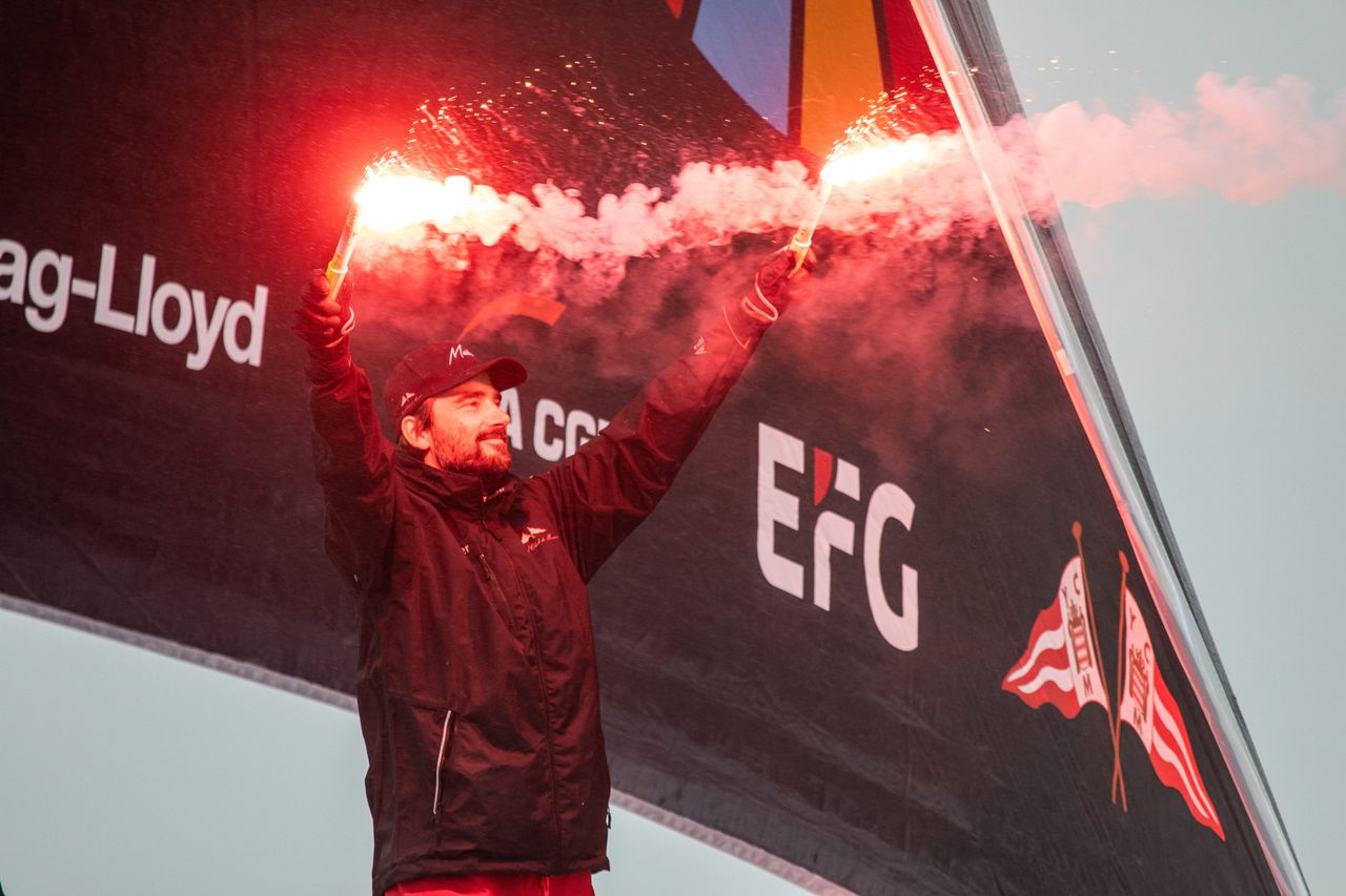 Boris Herrmann at the finish of his historic participation in the Vendée Globe 2020-2021, becoming the first German ever to compete in the solo, non-stop round-the-world race