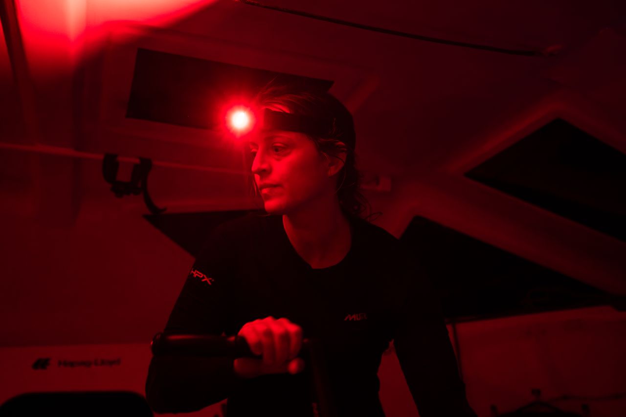 Justine Mettraux onboard Malizia 4 at night
