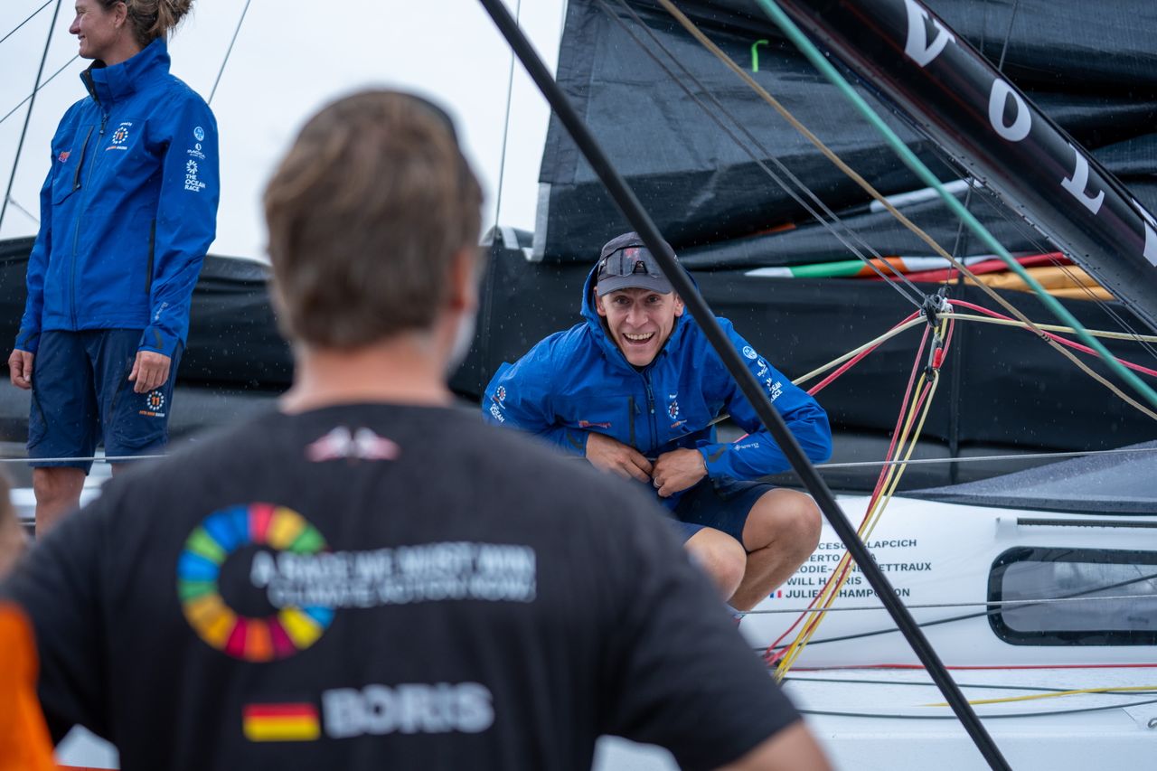 Boris Herrmann saying goodbye to his long-time co-skipper Will Harris who is sailing this race onboard their former Malizia - Seaexplorer (now 11th Hour Racing) before returning to Team Malizia for The Ocean Race 2027