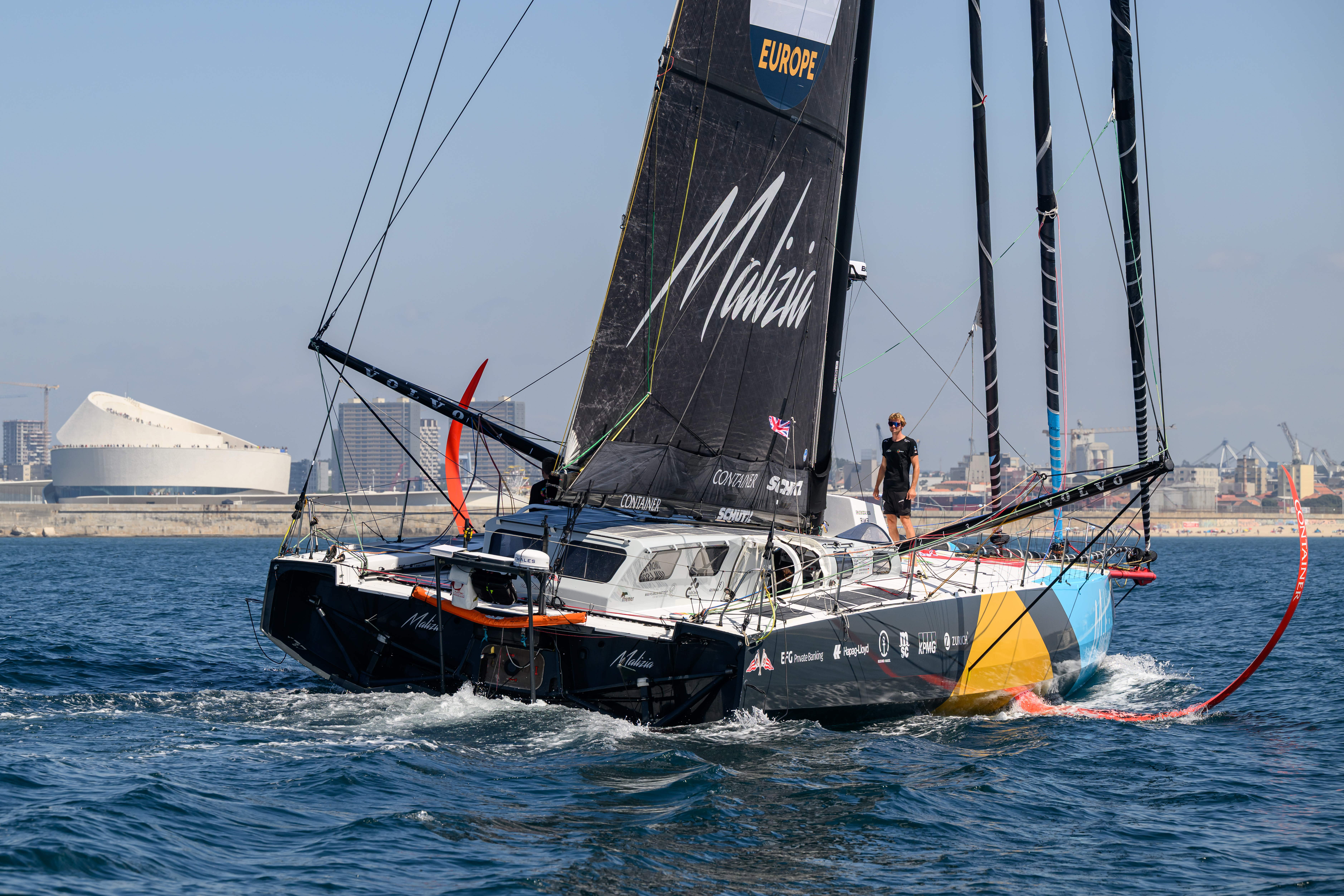 Malizia - Seaexplorer and co-skipper Loïs Berrehar in front of Matosinhos/Porto this 20 August 2025