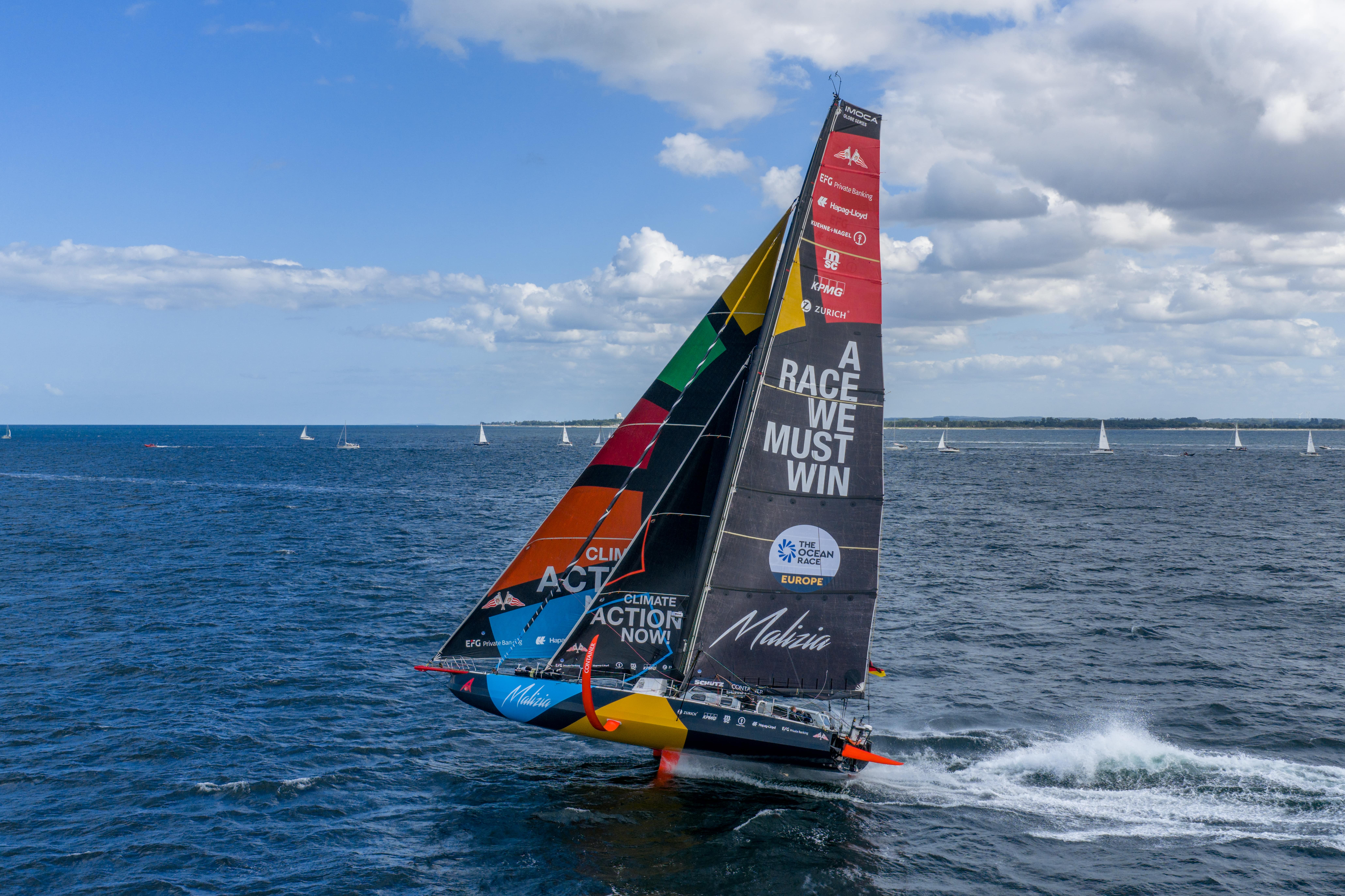 Team Malizia kicking off The Ocean Race Europe flying on home waters