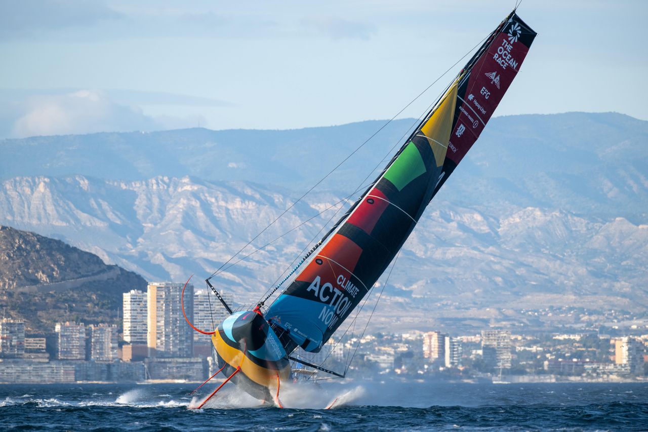What a start! Malizia - Seaexplorer stealing the show and flying at the start of Leg 1 in Alicante.