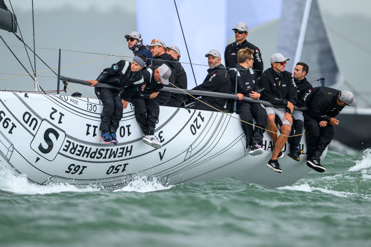The Jolt6 Monegasque team with Malizia sailors Cole Brauer, Will Harris, Oakley Marsch and team co-founder Pierre Casiraghi at the helm