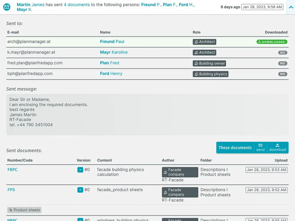 PLANFRED web app – plan dispatch activity