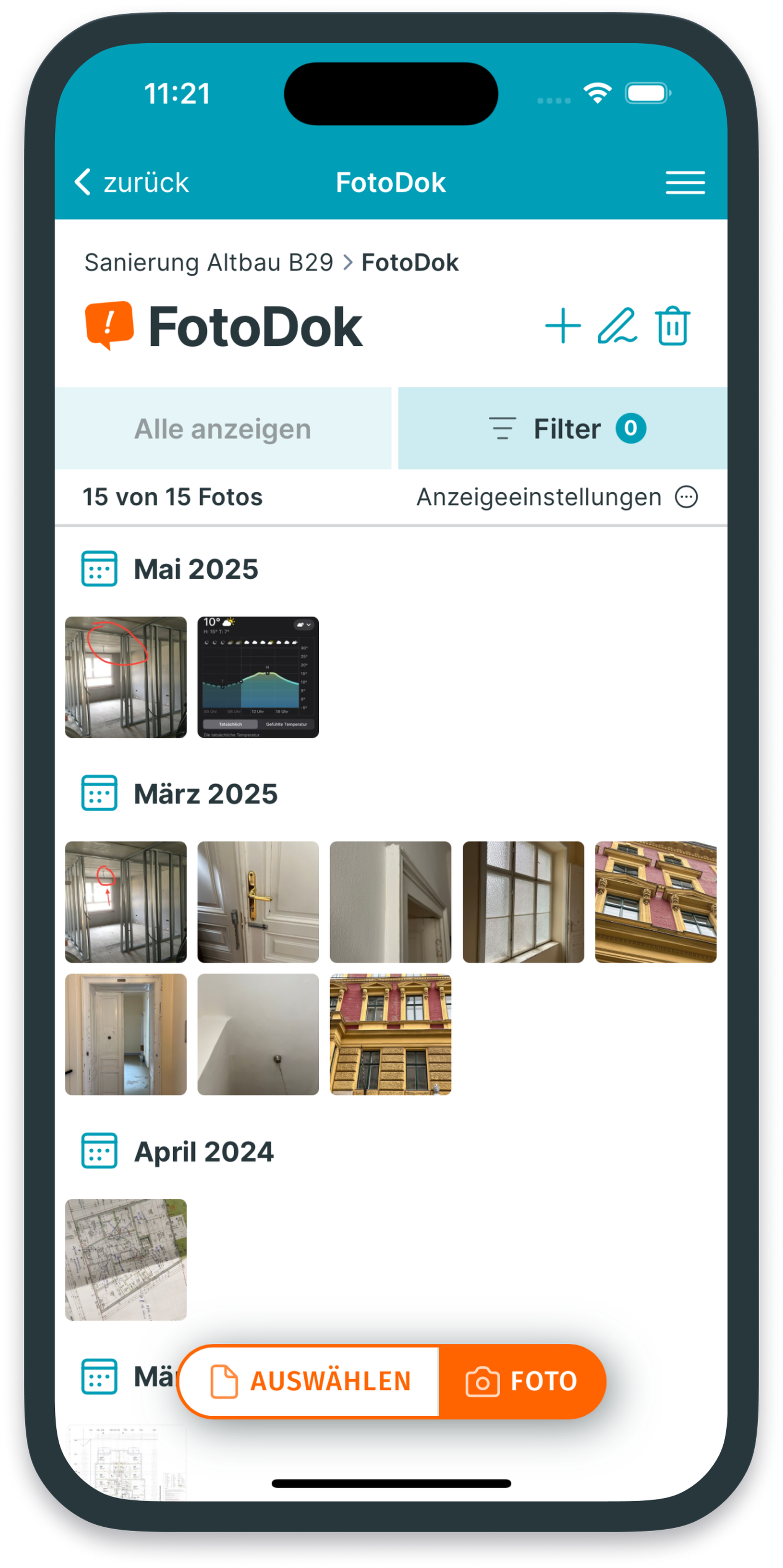 PLANFRED app – FotoDok-Liste
