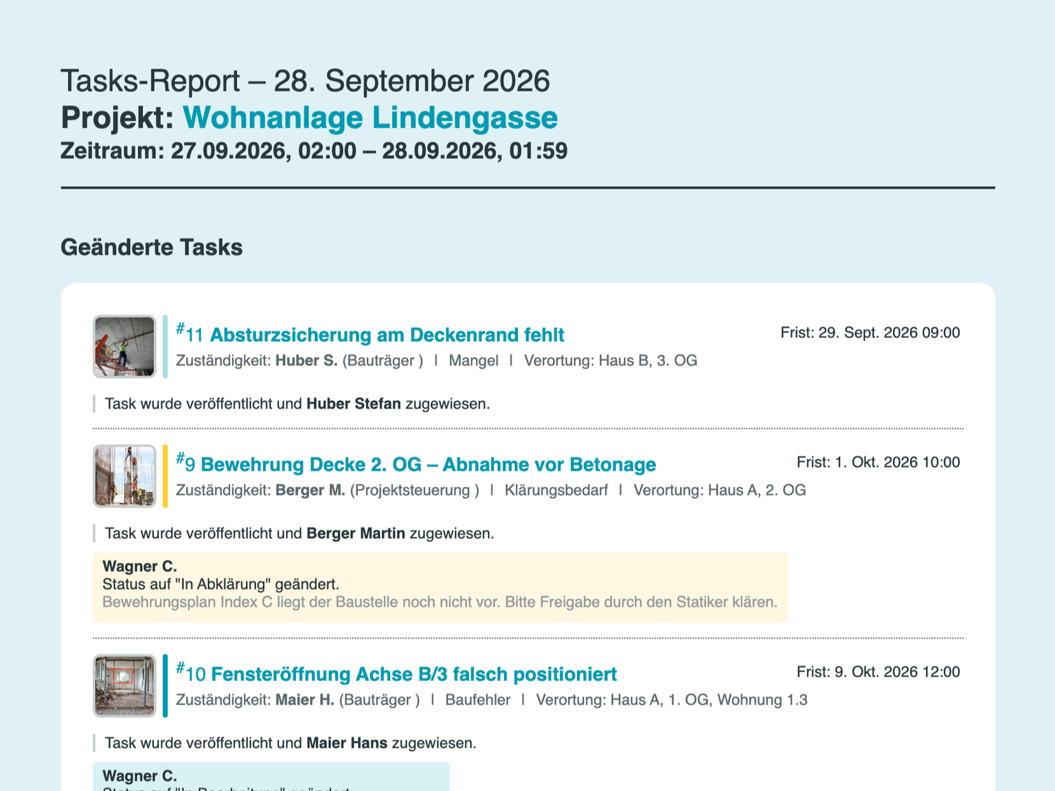 PLANFRED-Screenshot – Task-Bericht