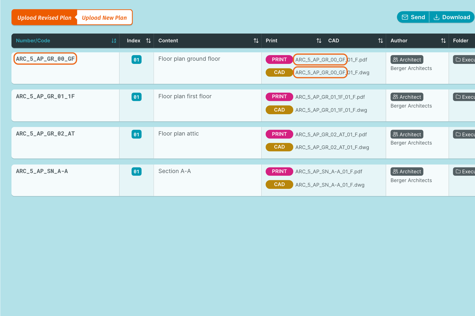 PLANFRED screenshot – Update multiple Plans (Plans list)