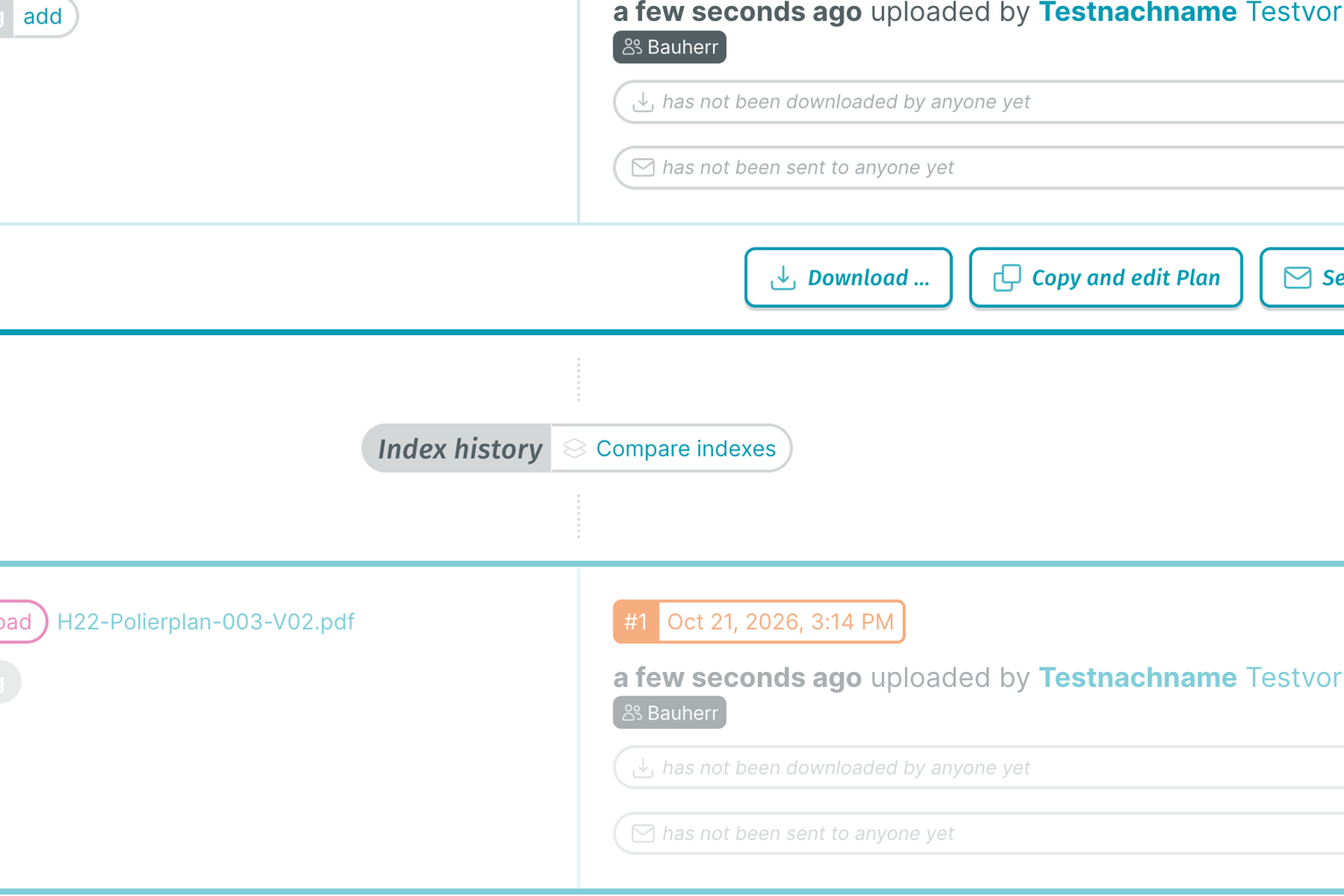PLANFRED screenshot – Compare indexes (button in the index history)