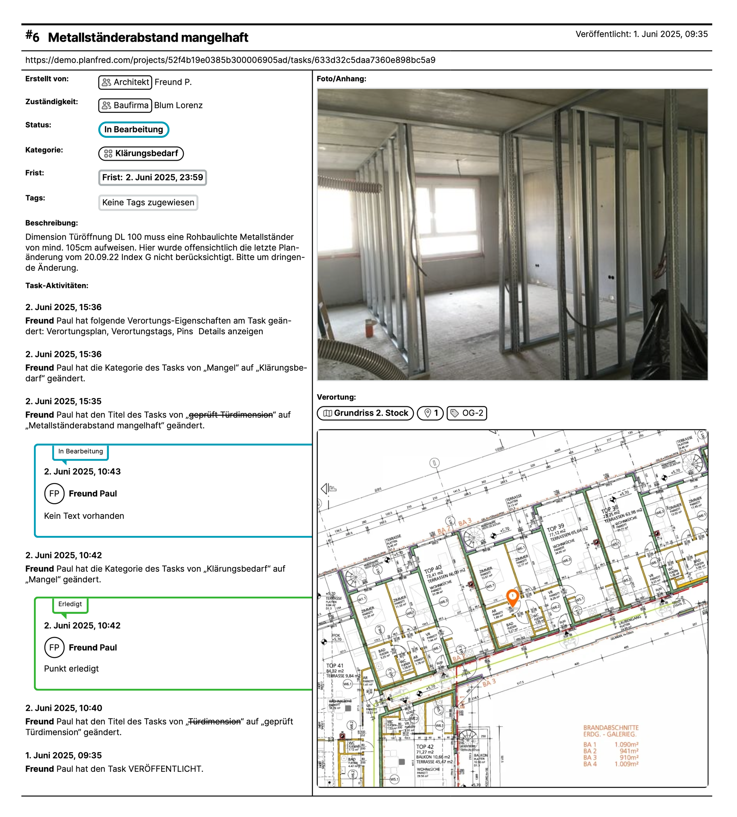 PLANFRED-Webapp – Berichterstellung mit Tasks
