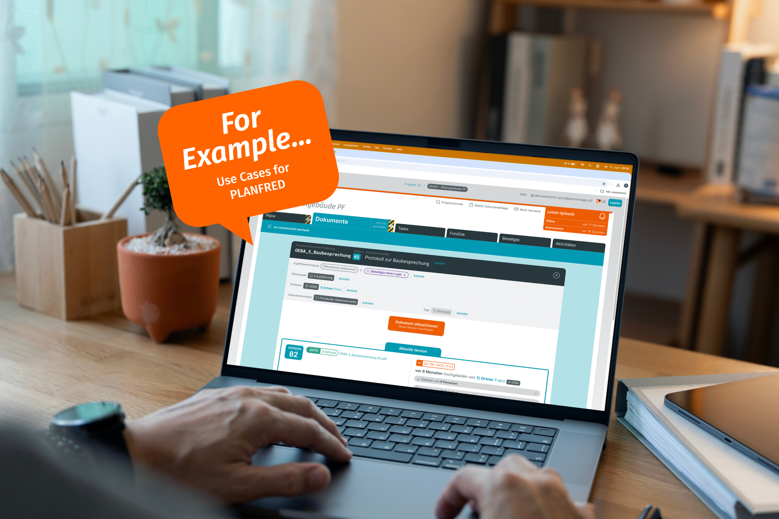 Upload construction meeting minutes in PLANFRED, request approvals, and track review status and feedback from all project participants in one place.