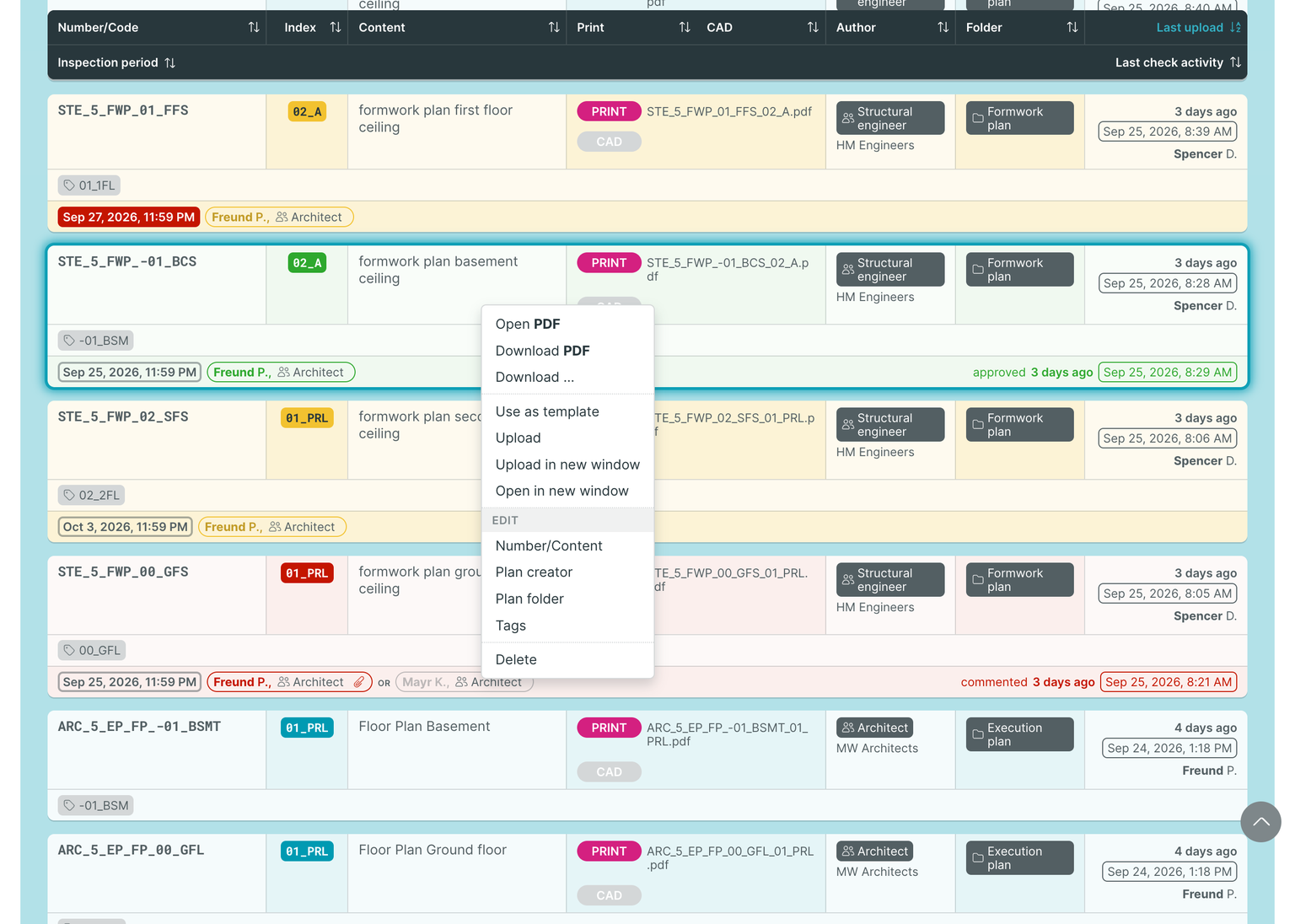 PLANFRED Screenshot – right click menu