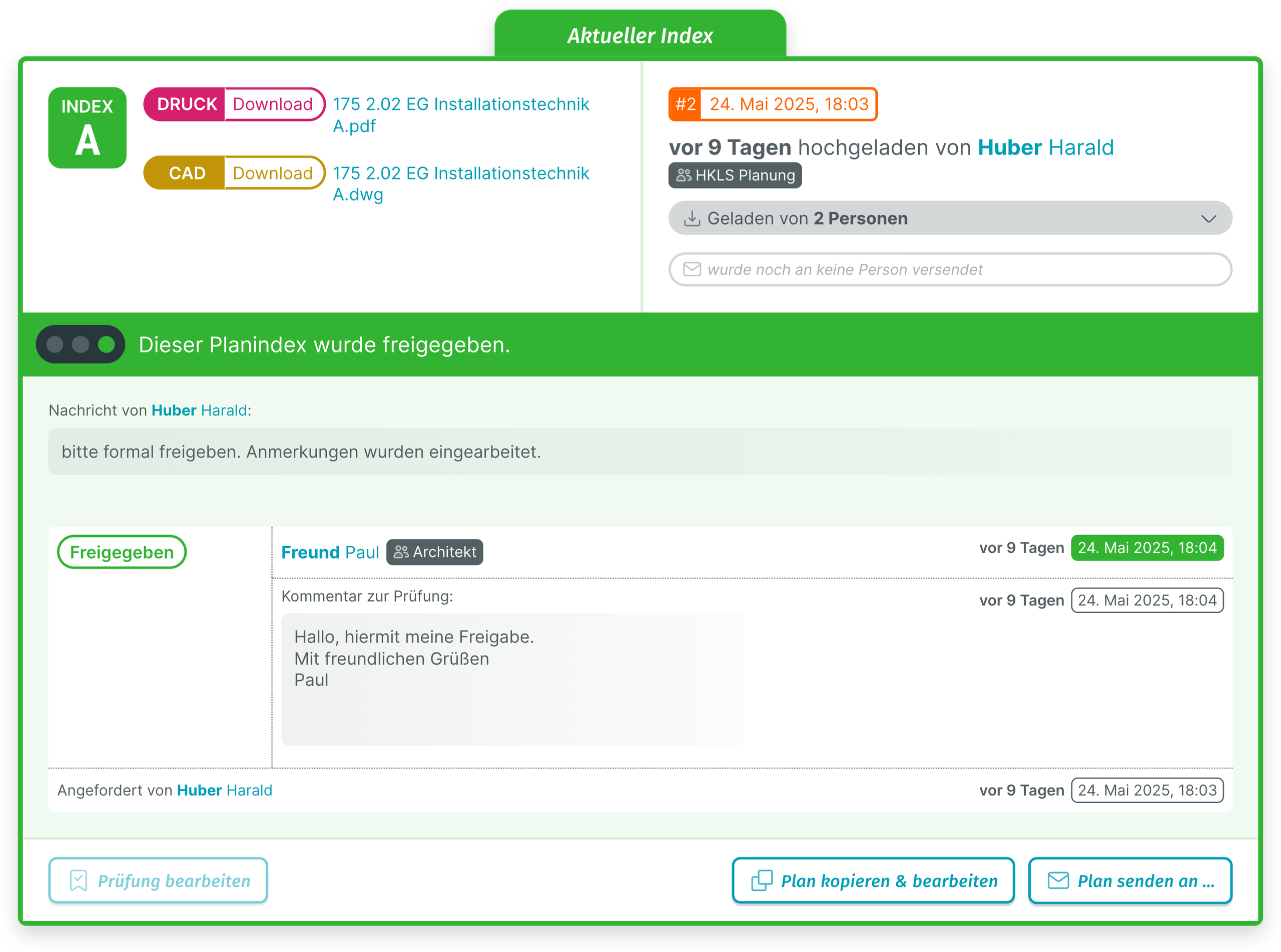 PLANFRED-Webapp – Freigegebener Planindex