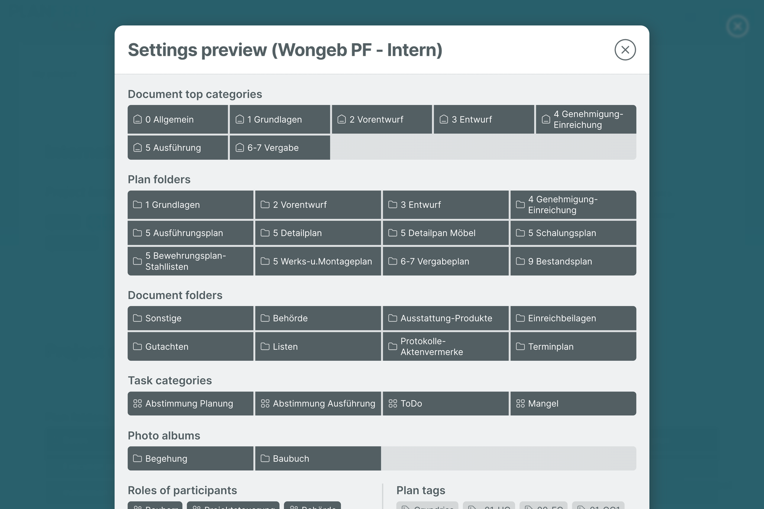 PLANFRED screenshot – Apply project settings (preview)