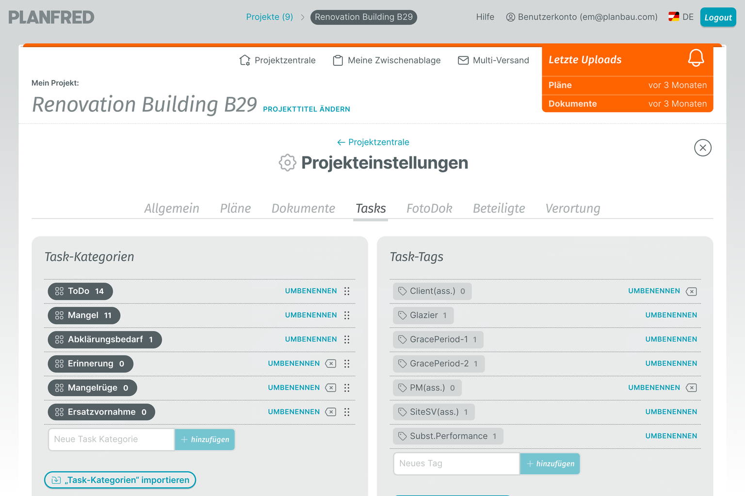 PLANFRED-Screenshot – Task-Einstellungen