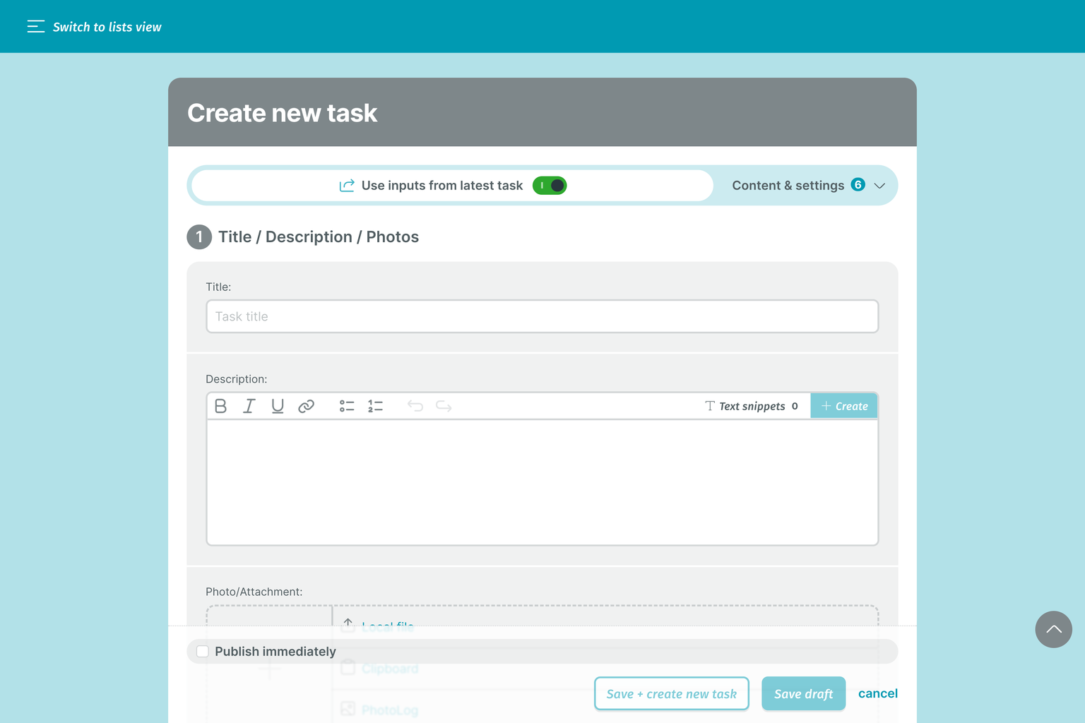 PLANFRED Screenshot – Create new task