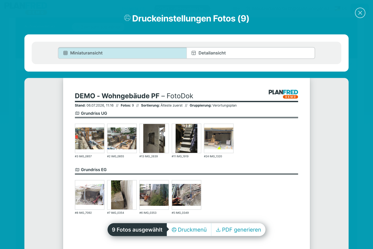 PLANFRED-Screenshot – Druckvorschau (FotoDok)