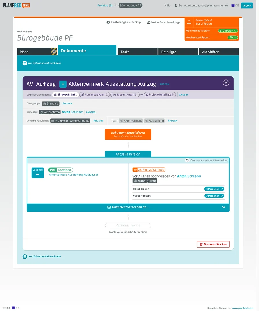 PLANFRED-Webapp – Dokumenten-Detail
