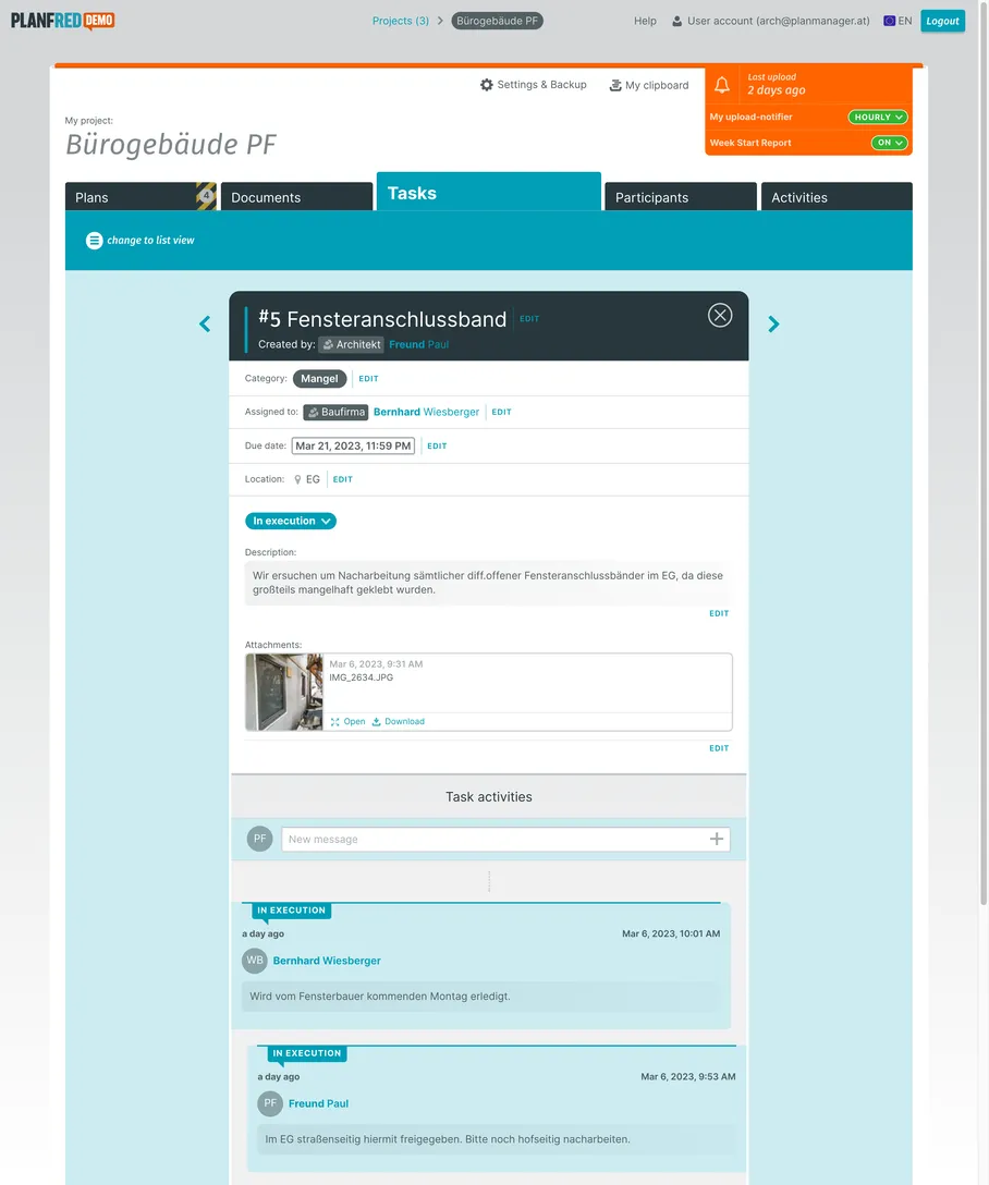 PLANFRED webapp – task detail