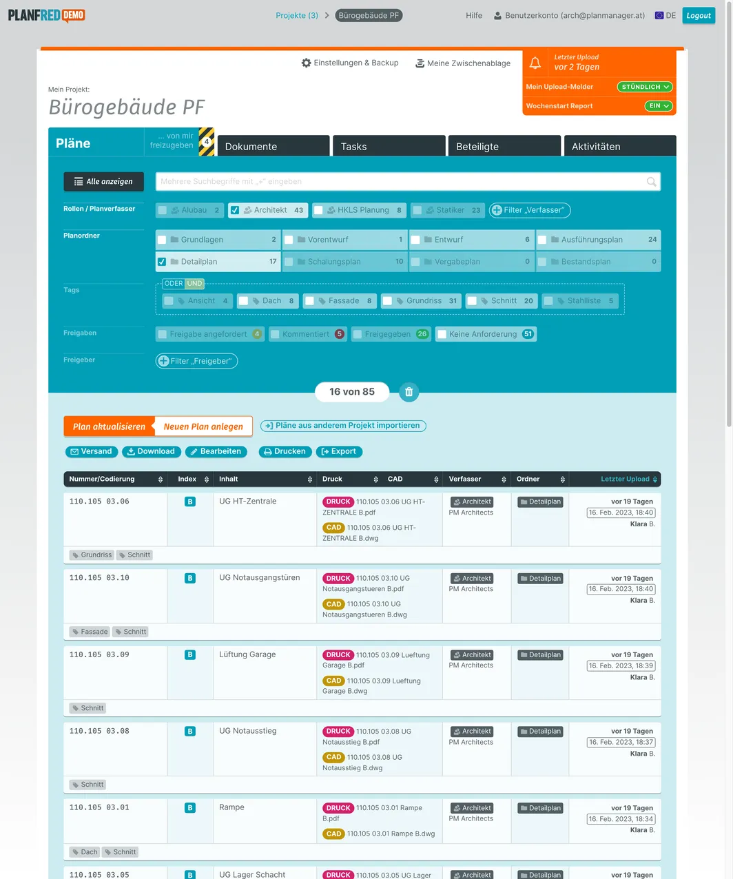 PLANFRED-Webapp – Planliste