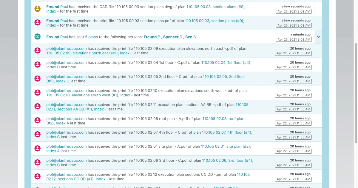 Improved control when sending plans and documents