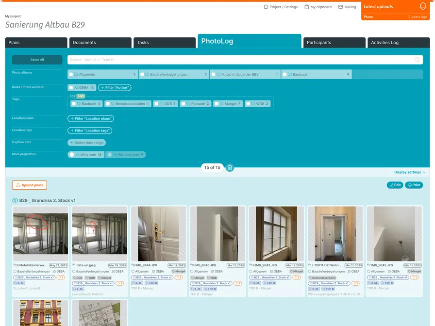 PLANFRED webapp – photolog list